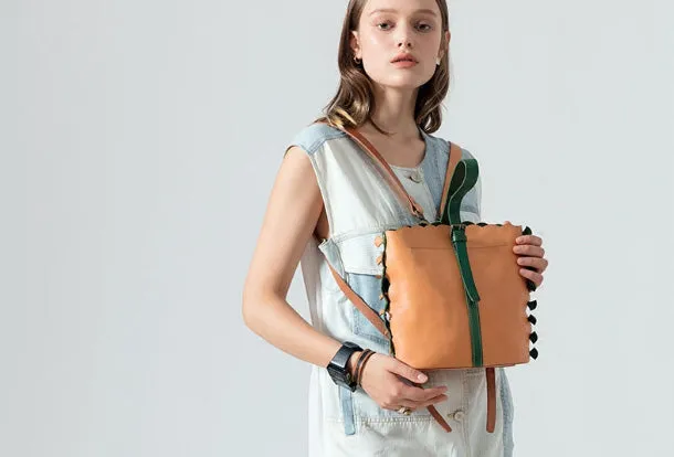 Handmade Genuine Leather Backpack Bag Bucket Bag Handbag Shoulder Bag Leather Purse For Women