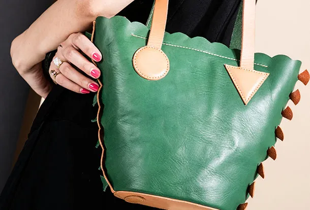 Handmade Genuine Leather Shopper Bag Bucket Bag Shoulder Bag Purse For Women
