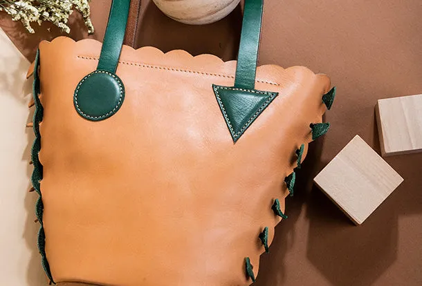Handmade Genuine Leather Shopper Bag Bucket Bag Shoulder Bag Purse For Women