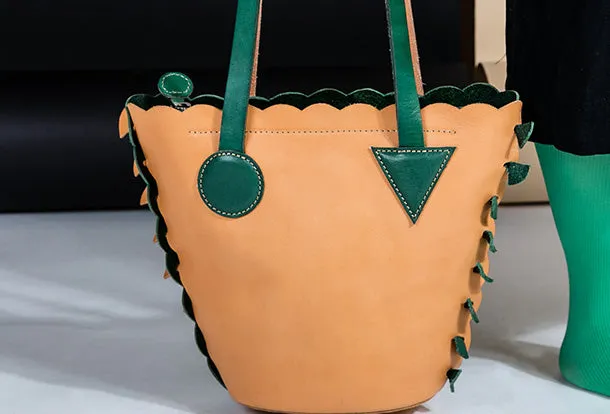 Handmade Genuine Leather Shopper Bag Bucket Bag Shoulder Bag Purse For Women