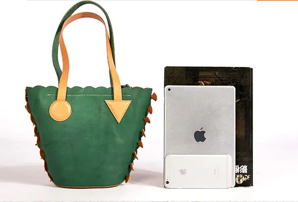 Handmade Genuine Leather Shopper Bag Bucket Bag Shoulder Bag Purse For Women