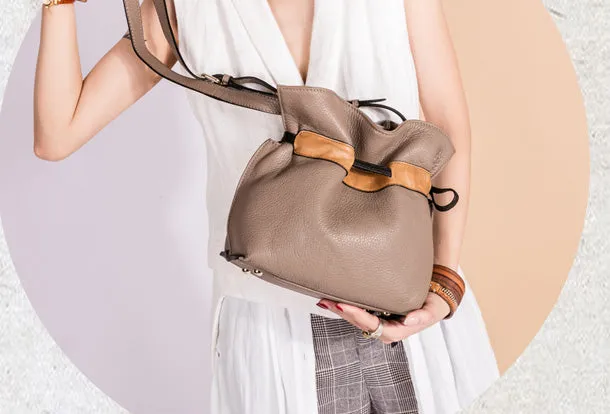 Handmade Genuine Leather Shopper Bag Bucket Bag Shoulder Bag Purse For Women
