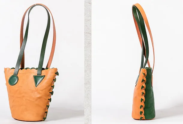 Handmade Genuine Leather Shopper Bag Bucket Bag Shoulder Bag Purse For Women