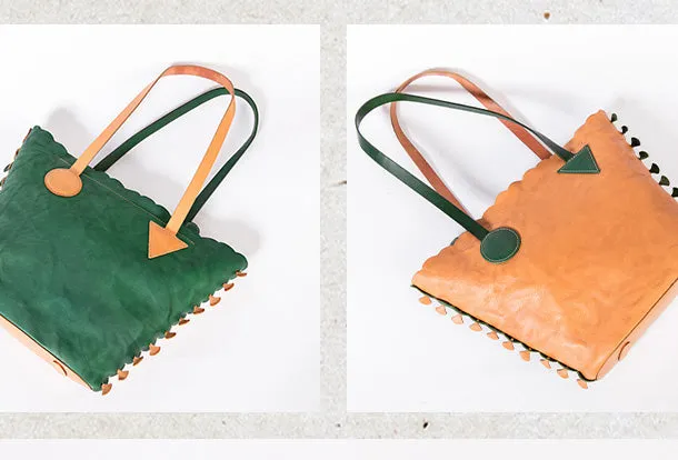Handmade Genuine Leather Shopper Bag Bucket Bag Shoulder Bag Purse For Women