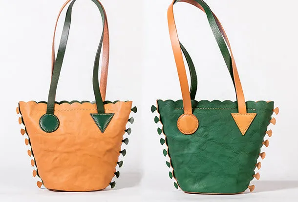 Handmade Genuine Leather Shopper Bag Bucket Bag Shoulder Bag Purse For Women