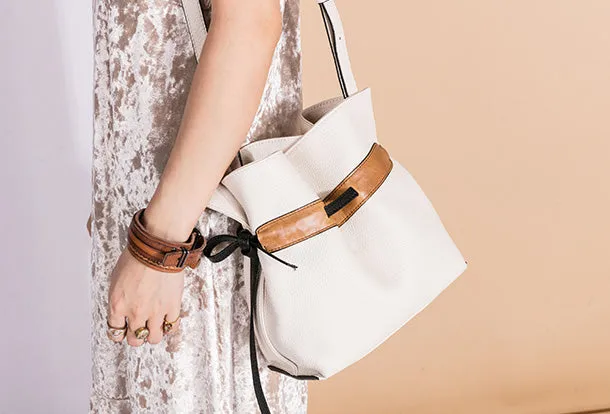 Handmade Genuine Leather Shopper Bag Bucket Bag Shoulder Bag Purse For Women