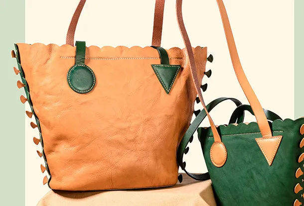 Handmade Genuine Leather Shopper Bag Bucket Bag Shoulder Bag Purse For Women