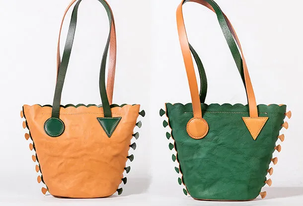 Handmade Genuine Leather Shopper Bag Bucket Bag Shoulder Bag Purse For Women