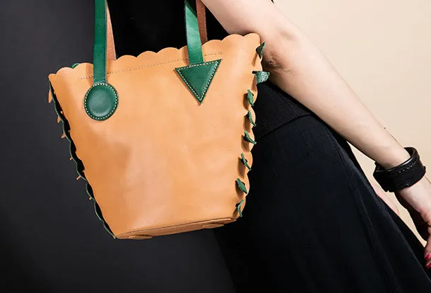 Handmade Genuine Leather Shopper Bag Bucket Bag Shoulder Bag Purse For Women