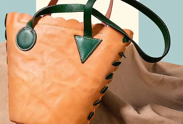 Handmade Genuine Leather Shopper Bag Bucket Bag Shoulder Bag Purse For Women