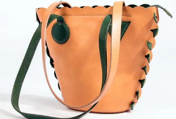 Handmade Genuine Leather Shopper Bag Bucket Bag Shoulder Bag Purse For Women