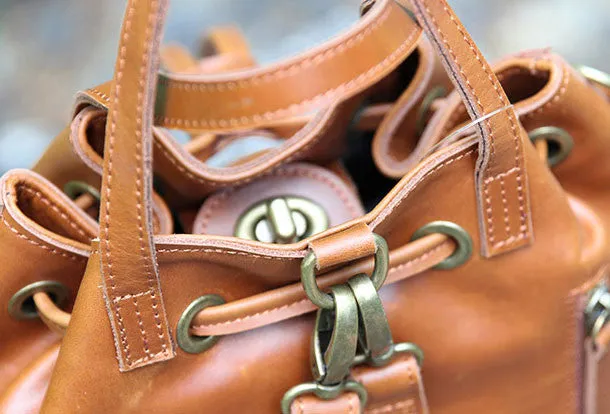 Handmade Leather backpack bag shoulder bag bucket bag women leather purse