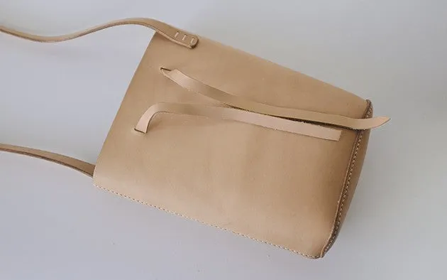 Handmade Leather Beige Womens Bucket Purse Barrel Shoulder Bag for Women