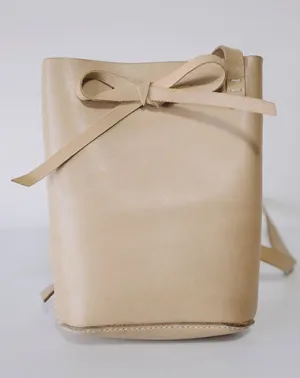 Handmade Leather Beige Womens Bucket Purse Barrel Shoulder Bag for Women