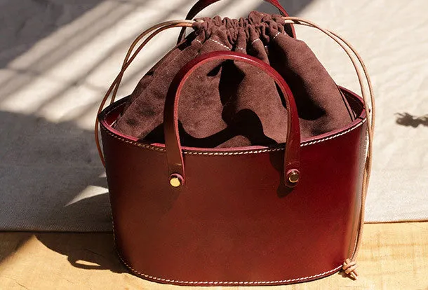 Handmade Leather bucket bag shopper bag for women leather handbag
