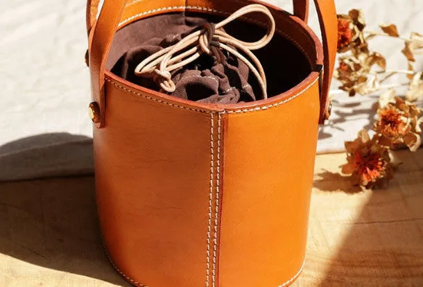 Handmade Leather bucket bag shopper bag for women leather handbag