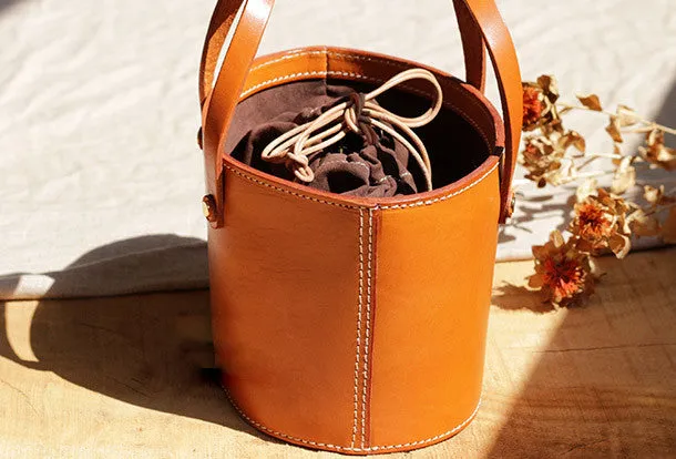 Handmade Leather bucket bag shopper bag for women leather handbag