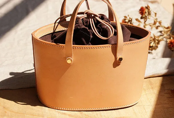 Handmade Leather bucket bag shopper bag for women leather handbag