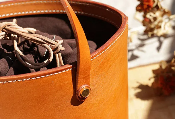 Handmade Leather bucket bag shopper bag for women leather handbag