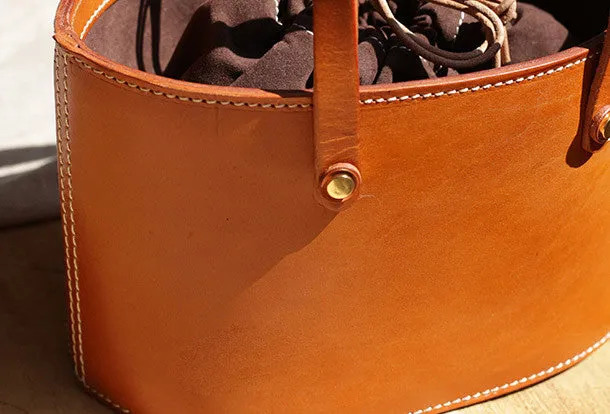 Handmade Leather bucket bag shopper bag for women leather handbag