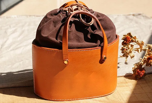 Handmade Leather bucket bag shopper bag for women leather handbag