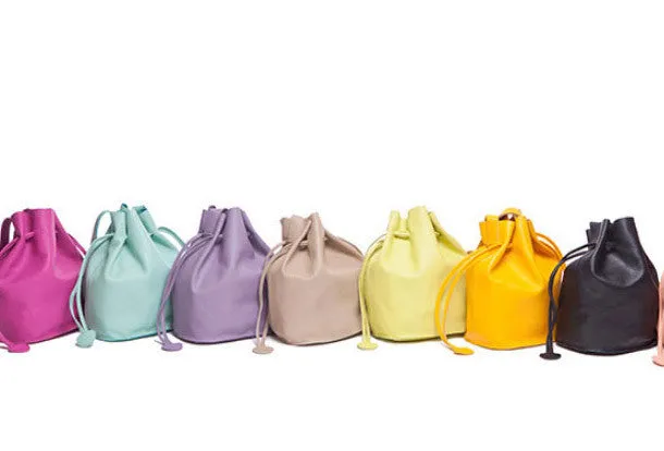 Handmade Leather bucket bag shoulder bag blue purple for women leather crossbody bag