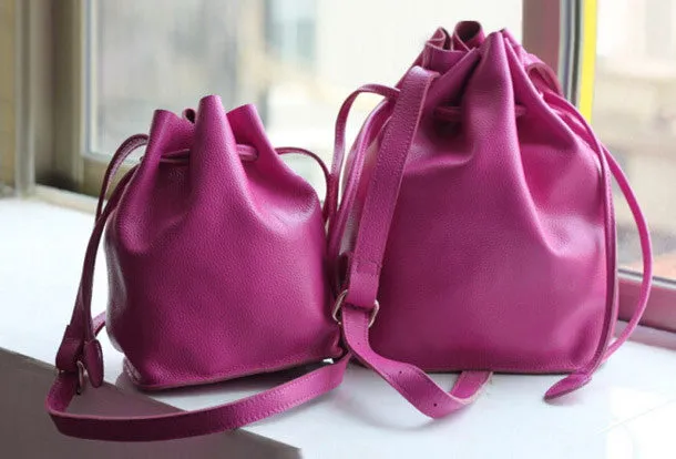 Handmade Leather bucket bag shoulder bag blue purple for women leather crossbody bag