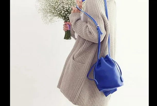 Handmade Leather bucket bag shoulder bag blue purple for women leather crossbody bag