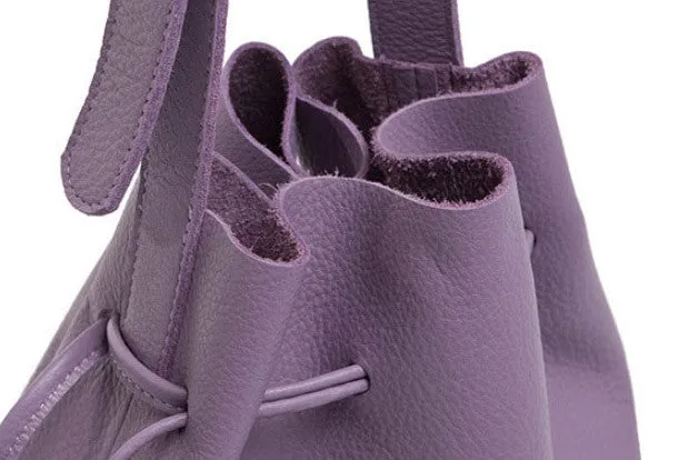 Handmade Leather bucket bag shoulder bag blue purple for women leather crossbody bag