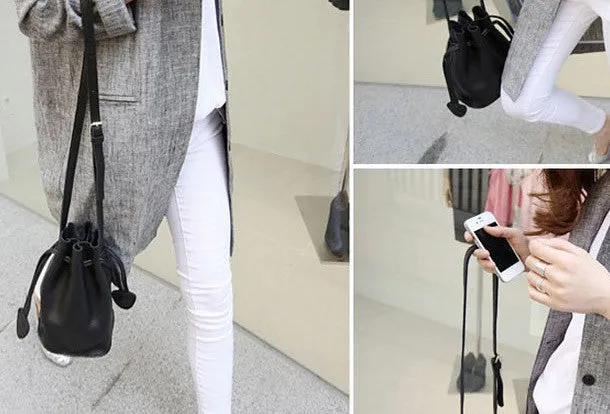 Handmade Leather bucket bag shoulder bag blue purple for women leather crossbody bag