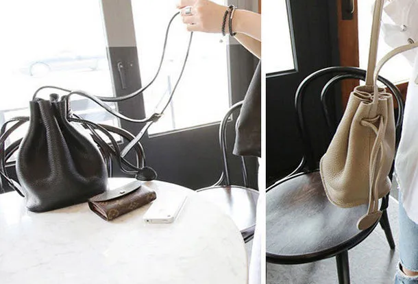 Handmade Leather bucket bag shoulder bag blue purple for women leather crossbody bag