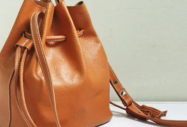Handmade Leather bucket bag shoulder bag for women leather crossbody bag