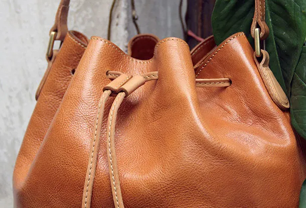 Handmade leather bucket purse crossbody bag purse shoulder bag for women