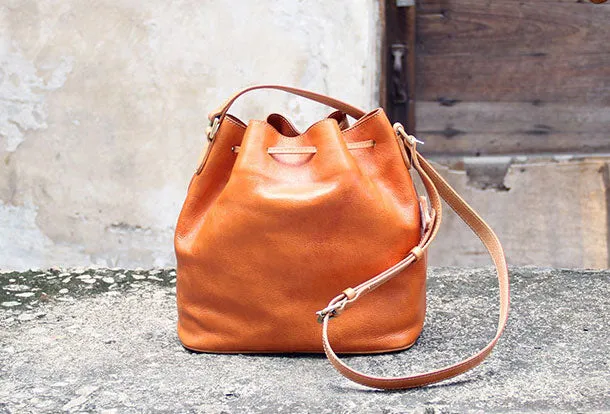 Handmade leather bucket purse crossbody bag purse shoulder bag for women