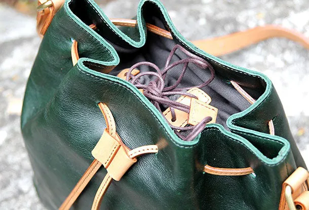 Handmade leather bucket purse crossbody bag purse shoulder bag for women