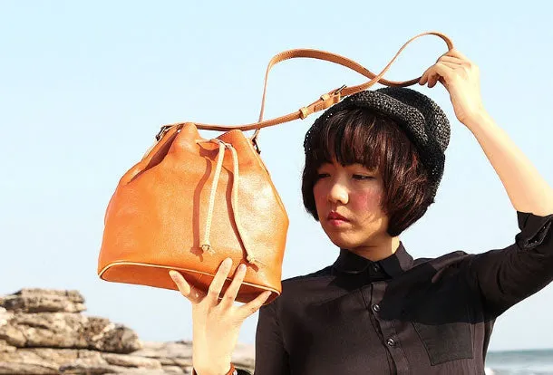 Handmade leather bucket purse crossbody bag purse shoulder bag for women