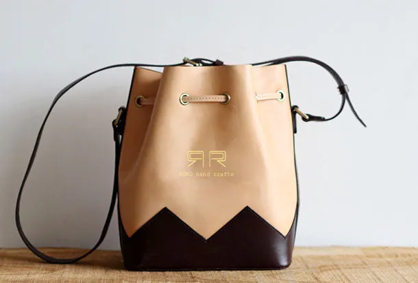 Handmade Leather bucket purse for women crossbody bag leather shoulder bag