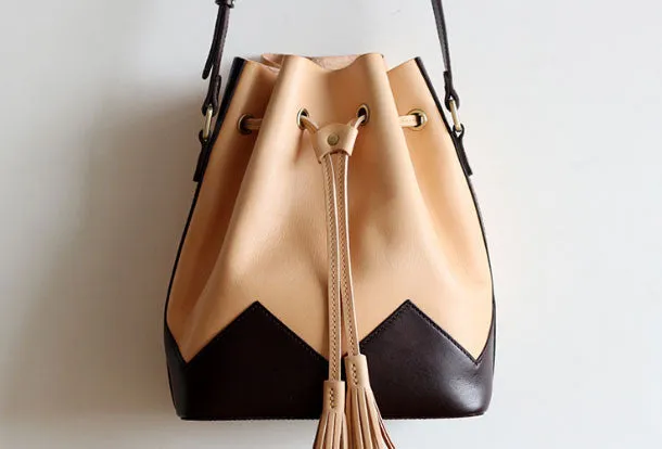 Handmade Leather bucket purse for women crossbody bag leather shoulder bag
