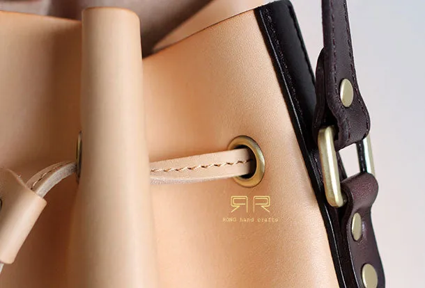 Handmade Leather bucket purse for women crossbody bag leather shoulder bag
