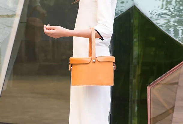 Handmade Leather handbag bucket bag Camel for women leather shopper bag