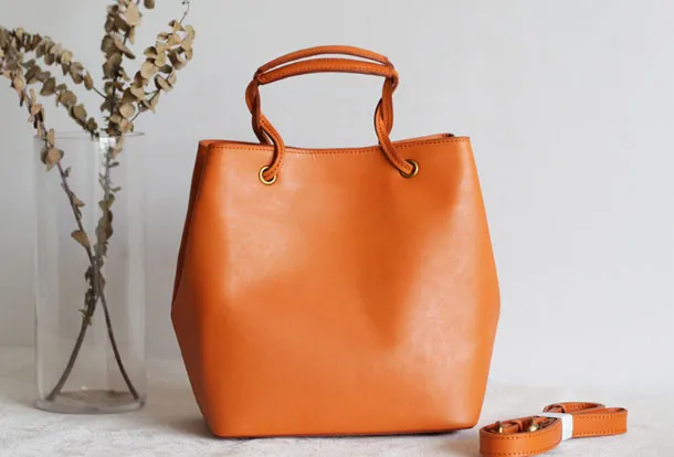 Handmade Leather handbag purse bucket bag for women shopper bag leather shoulder bag