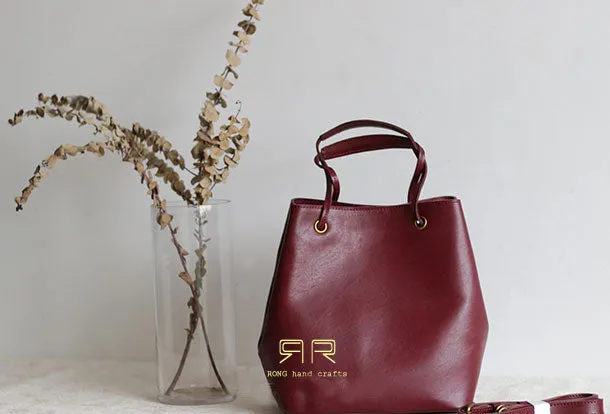 Handmade Leather handbag purse bucket bag for women shopper bag leather shoulder bag