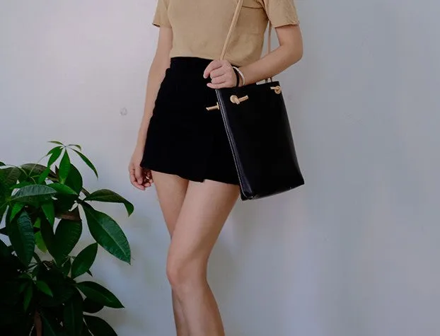 Handmade Leather Long Strap Womens Bucket Tote Purse Shoulder Tote Bag for Women