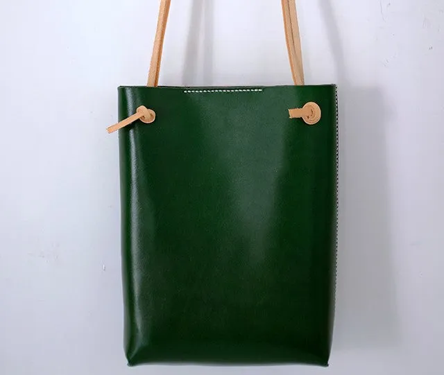 Handmade Leather Long Strap Womens Bucket Tote Purse Shoulder Tote Bag for Women