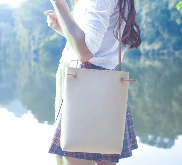 Handmade Leather Long Strap Womens Bucket Tote Purse Shoulder Tote Bag for Women