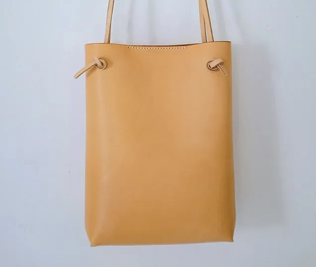 Handmade Leather Long Strap Womens Bucket Tote Purse Shoulder Tote Bag for Women