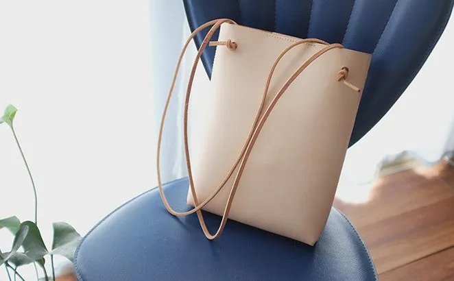Handmade Leather Long Strap Womens Bucket Tote Purse Shoulder Tote Bag for Women