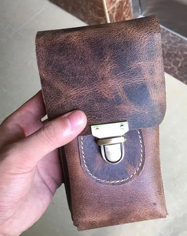 Handmade Leather Mens Cell Phone Holster Waist Bag Hip Pack Belt Bag for Men