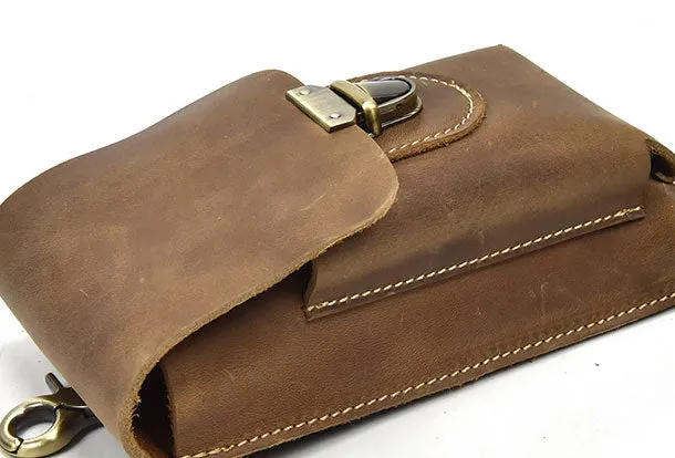 Handmade Leather Mens Cell Phone Holster Waist Bag Hip Pack Belt Bag for Men