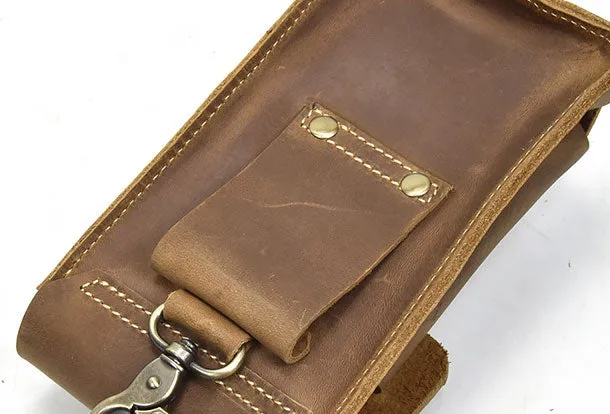 Handmade Leather Mens Cell Phone Holster Waist Bag Hip Pack Belt Bag for Men